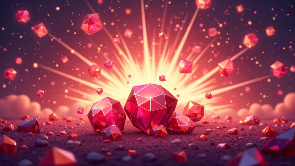 Blasting Rubies slot game featuring cascading wins and bonuses